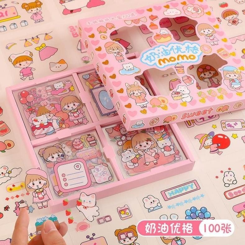 

Sticker Momo Aesthetic Stiker 2D Motif Kartun Korea Lucu Dekorasi Buku Hp Botol 100 Lembar Cod