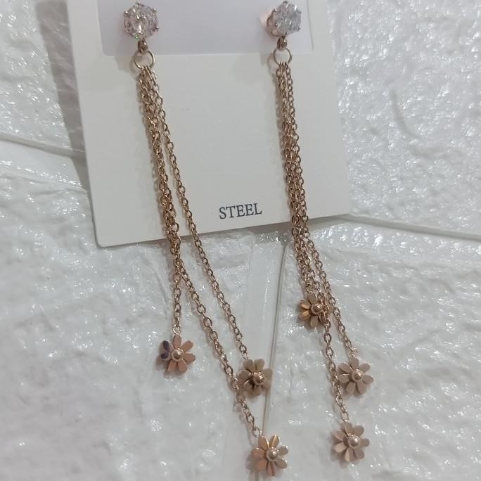 anting panjang/anting titanium/anting bunga titanium impor anti karat