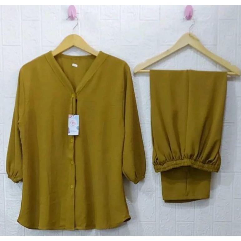 Promo Setcel Katun Premium Polos //Setelan Katun Lengan Panjang Wanita Terbaru Gratis Ongkir