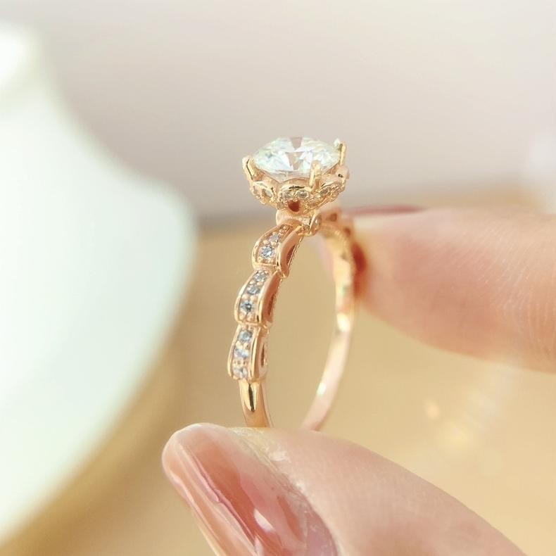 DFG Taylor Morgan Cincin Emas Rose Buket Tangan Seri Fireworks Castle Cincin Moissanite S925 Detekto