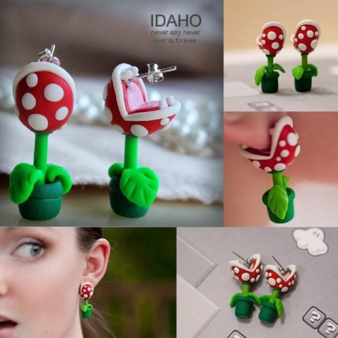 

aksesoris anting mario bros piranha plant handmade clay korea lucu