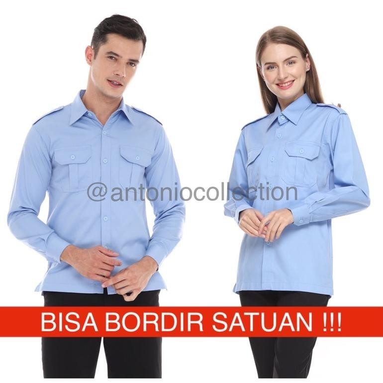 Baju Kemeja Tactical Pria Lapangan Outdoor Pdl Biru Muda Langit Lengan Panjang Pdh S Baju Kerja Proy
