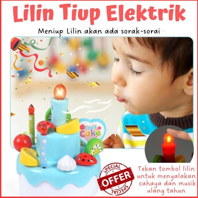 lilin tiup elektrik / Mainan kue ulang tahun birthday cake musik lampu
