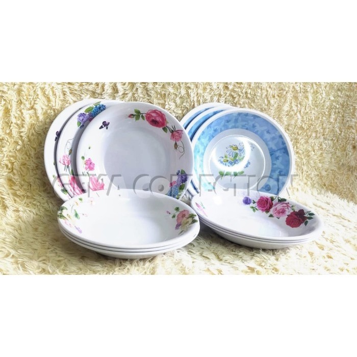 1 Lusin Piring Makan 9 Inch - Piring Makan Melamin Tebal Motif Bunga R
