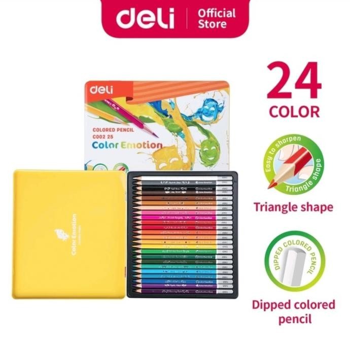 

Pensil Warna Deli Celup Halus 12/24/36 Warna, Bentuk Segitiga Ergonomi