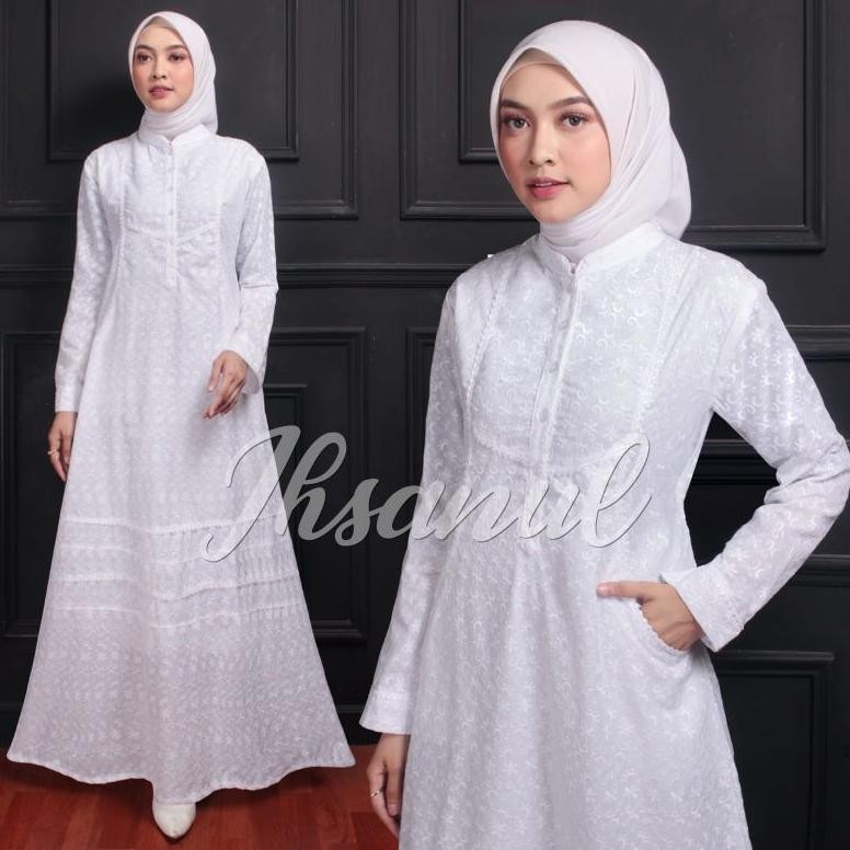 promoo gamis putih wanita manasik haji / gamis putih dewasa bahan adem / gamis putih untuk umroh / g
