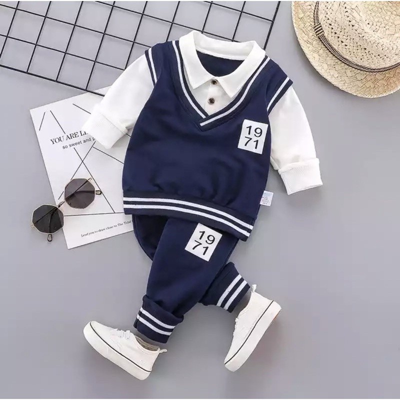 Stelan Anaj 1-8 Tahun Det Rompi Vaju Celana Baju Kaos Anaj Cowok Baju Dan Celana Baju Model Satu Set