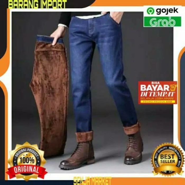 Celana Jeans Winter Musim Dingin Thermal Tebal Murah Fashion Pria