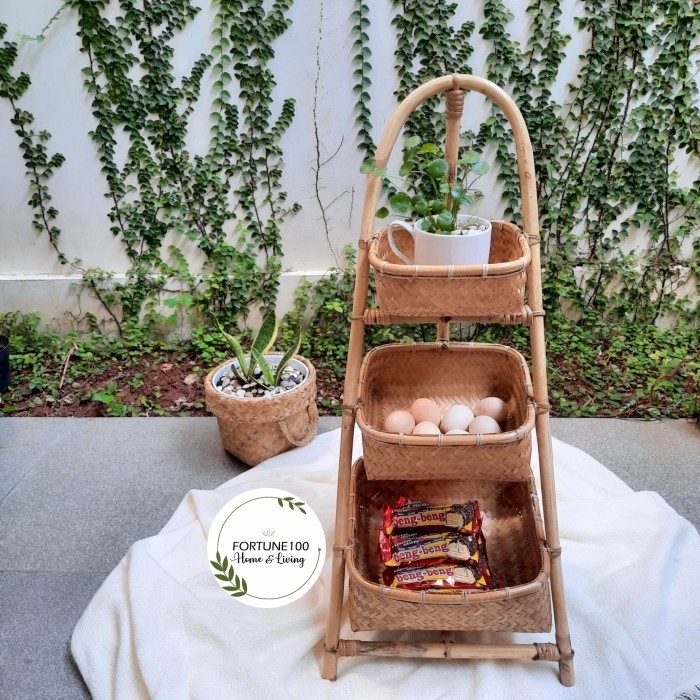 RAK BAMBU / RAK BUMBU DAPUR SUSUN / ANYAMAN BAMBU ROTAN / RAK BAWANG