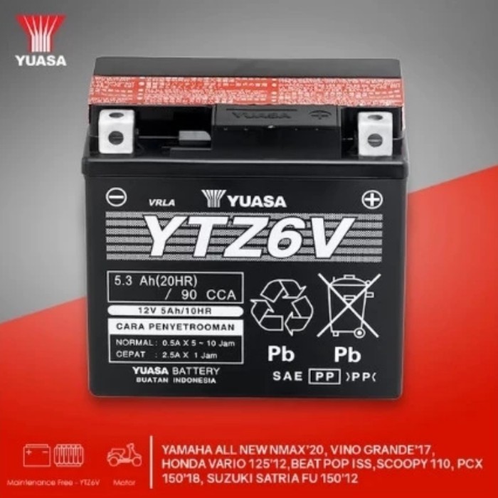 Aki Motor Yuasa Ytz6V R15 Sonic Satria Fu Cb150R Vario 150 Pcx