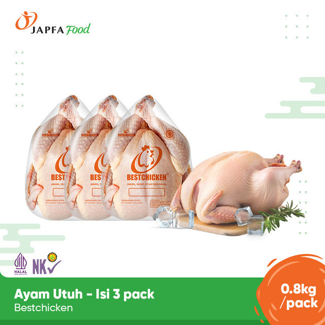 

Bestchicken Ayam Karkas Broiler / Ayam Utuh Japfa Food 800 gram / 0.8 kg - Isi 3 pack