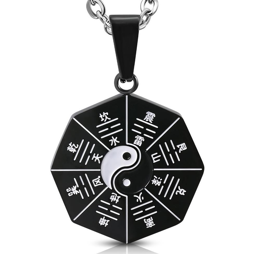 fb-43 Kalung Ying Yang Patkwa Segi 8 / Taoism Chinese Pendant Diagram Yin Yang Five Elements Amulet 