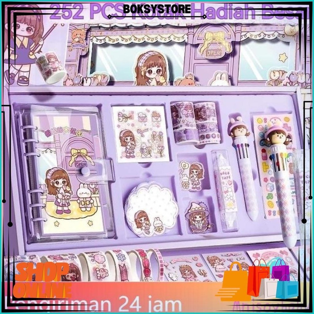 

Cod252 Pcs Gift Set Diary Book Journaling Kit Cute Diary Book Set Korea Style Cute Stickers Set Lucu Cute Binder Washi Tape Sticky Notes Catatan Harian Gift Set Cod