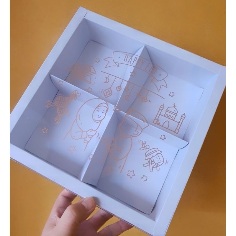 

5 pcs dus box cookies mika motif idul fitri putih sekat 4 size 8.5 cm cake box kotak hampers packaging