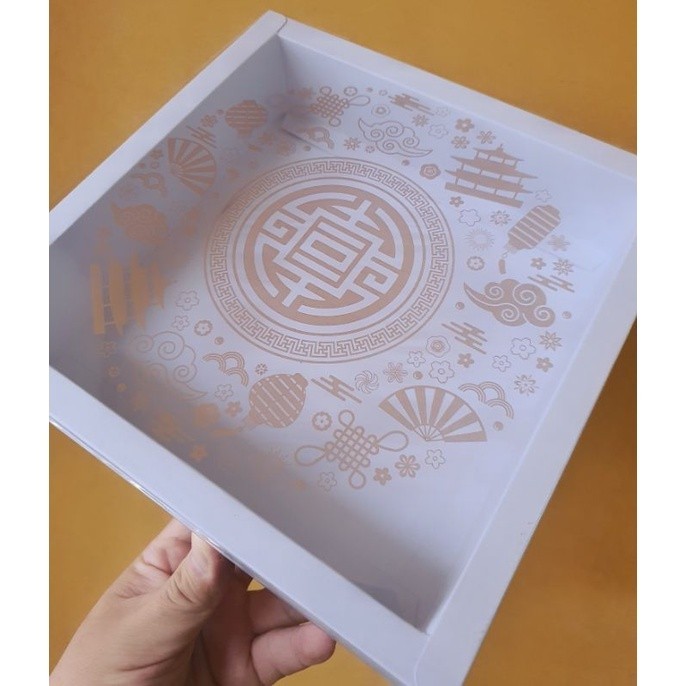 

5 pcs dus box kue keranjang motif imlek putih tanpa sekat 22 x 6 cm cake box kotak hampers packaging