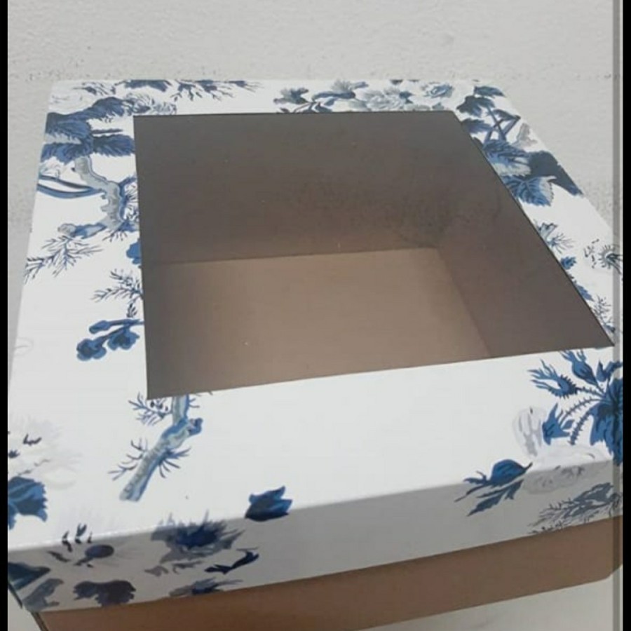 

5 pcs dus box tutup mika motif bunga biru putih uk 25 x 25 x 16 cm box kotak hampers packaging kardus kemasan kue hantaran bolu chiffon