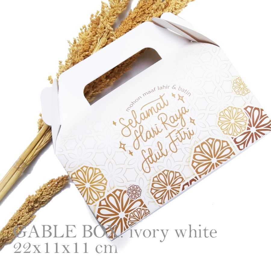 

[HARGA 10PCS] Gable Box Ivory Idul fitri Dus jinjing hampers kue kering box Souvenir Kotak Gift Tenteng premium 22x11x11 cm kotak hampers packaging