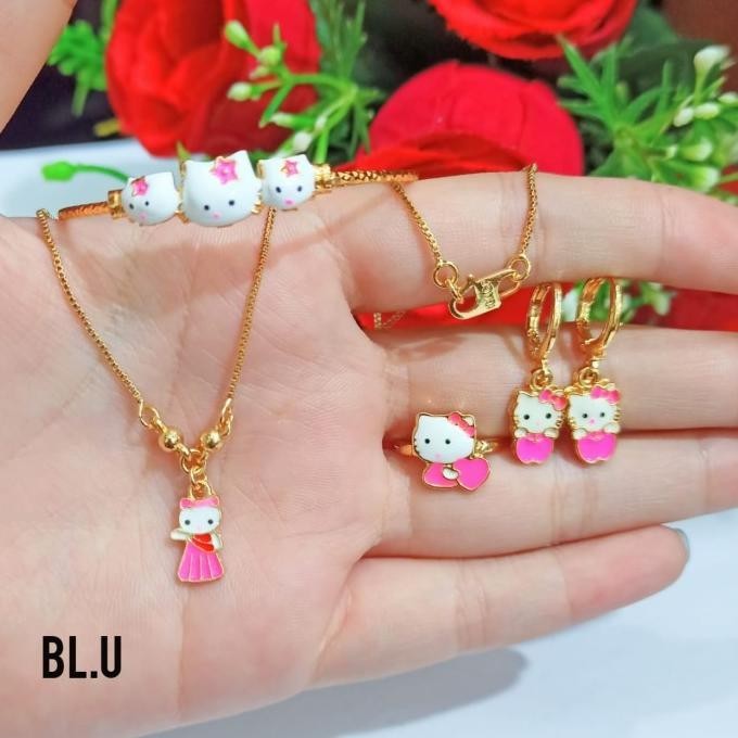 PL1987 Set Anak 1 Set Kalung Gelang Anting Cincin Lapis Emas