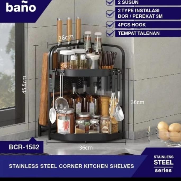 [Ready] Rak Bumbu Stainless Hitam 2 Susun Rak Bumbu 2 Susun