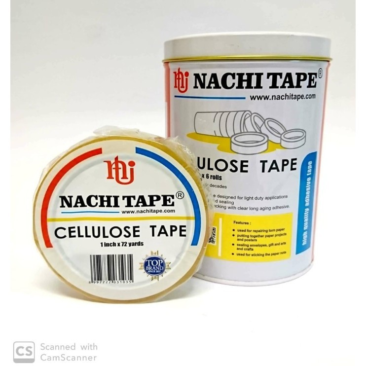 

(6 Pcs) Cellulose Tape Cello Nachi 1 Inch 24Mm X 72Yard Selotip Kaleng