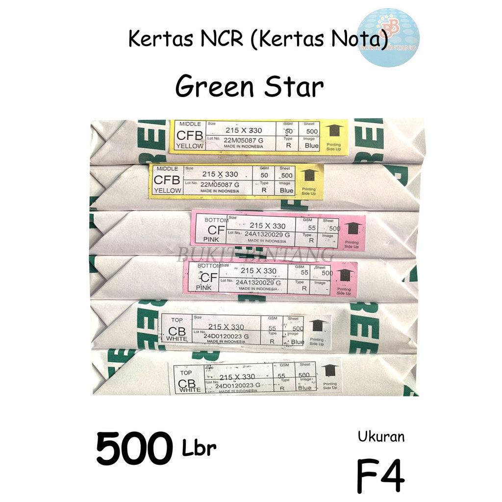 

Kertas NCR / carbonless paper Green Star F4 , top / middle / bottom
