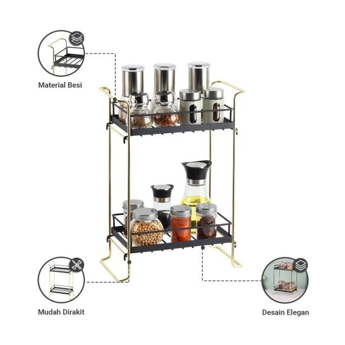 [Ready Stock] Informa - Informa Stormy Rak Bumbu Dapur 2 Tingkat - Gold