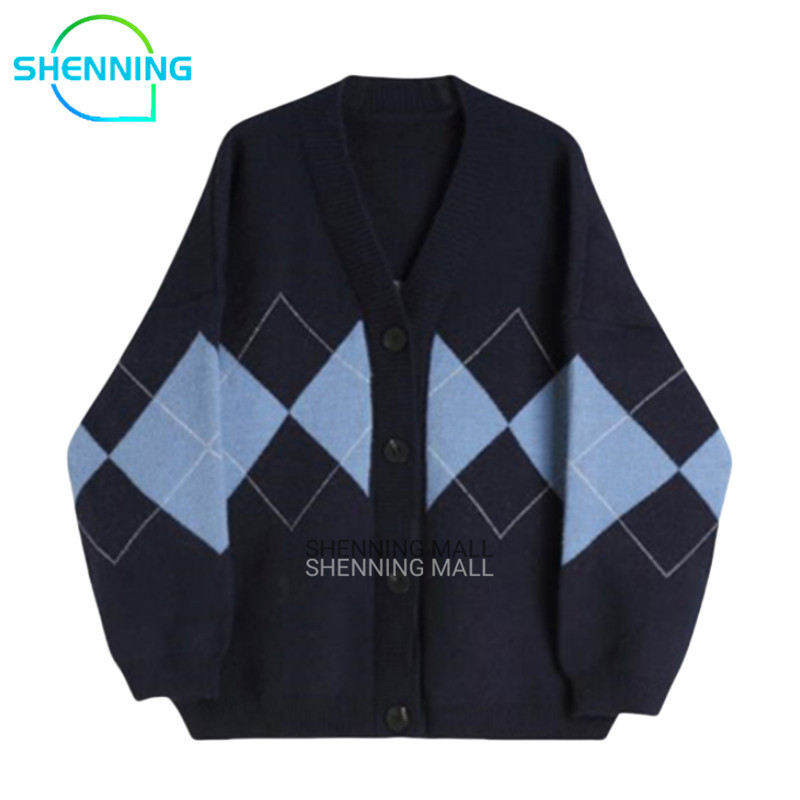 QH SHENNING Cardigan Rajut Import Cardigan Korean Style Outer Wanita Soft Knit Motif Plaid Rajut