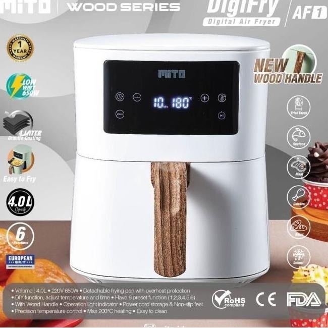 [Ready] Ready New Mito Air Fryer Digital 4 Liter Af1 Wood Handle Deep Fryer