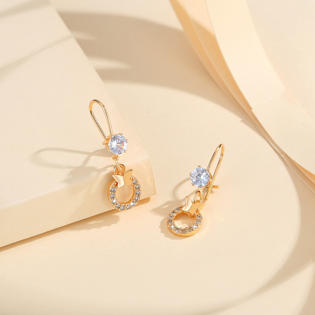 LM073 【COD】 Anting Berlian Imitasi Bentuk Kupu-kupu Diamond Warna Emas Untuk Pernikahan