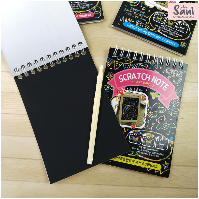 

Sani | RAINBOW Scratch Note / Memo Warna-Warni Hitam + Stick Plastik Tebal (ATK)