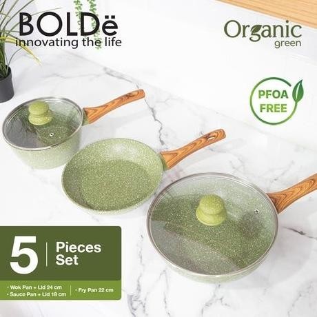 [New] Bolde Super Pan Organic Green Wok Set 5 Pcs Panci Keramik Anti Lengket