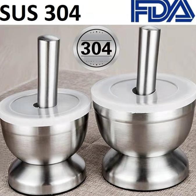 Cobek Stainless Steel Tumbukan Ulekan Bumbu Dapur dan Obat Multifungsi