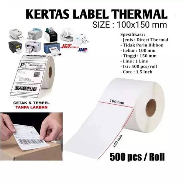 

Berkualitas Label Kertas Resi Stiker Thermal 100X150 500Pcs Roll Murah Cod