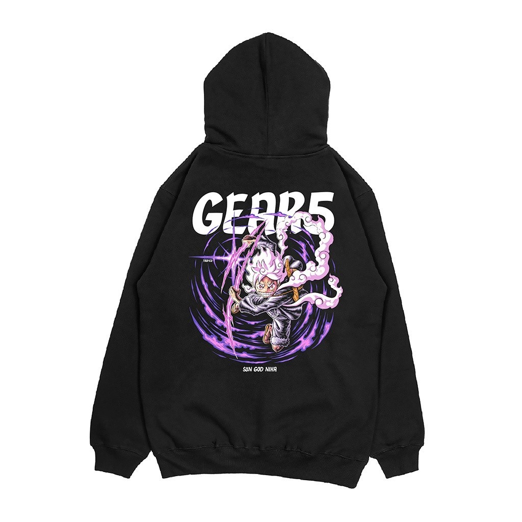 Troy Company Hoodie Hitam One Piece Luffy Gear Five KH 2380
