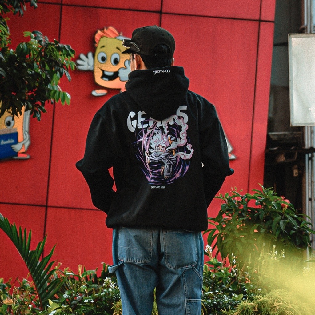 Troy Company Hoodie Hitam One Piece Luffy Gear Five KH 2380
