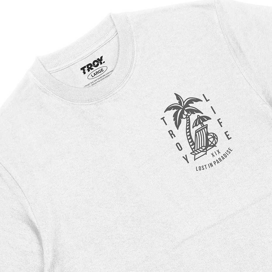 Troy Company Tshirt White Lost In Paradise - Kaos Pria Lengan Pendek Putih MT 2342