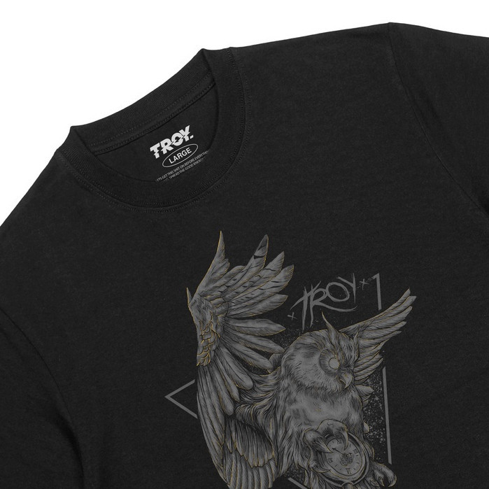 Troy Company Tshirt Black The Owls Time - Kaos Pria Lengan Pendek Hitam MT 2218