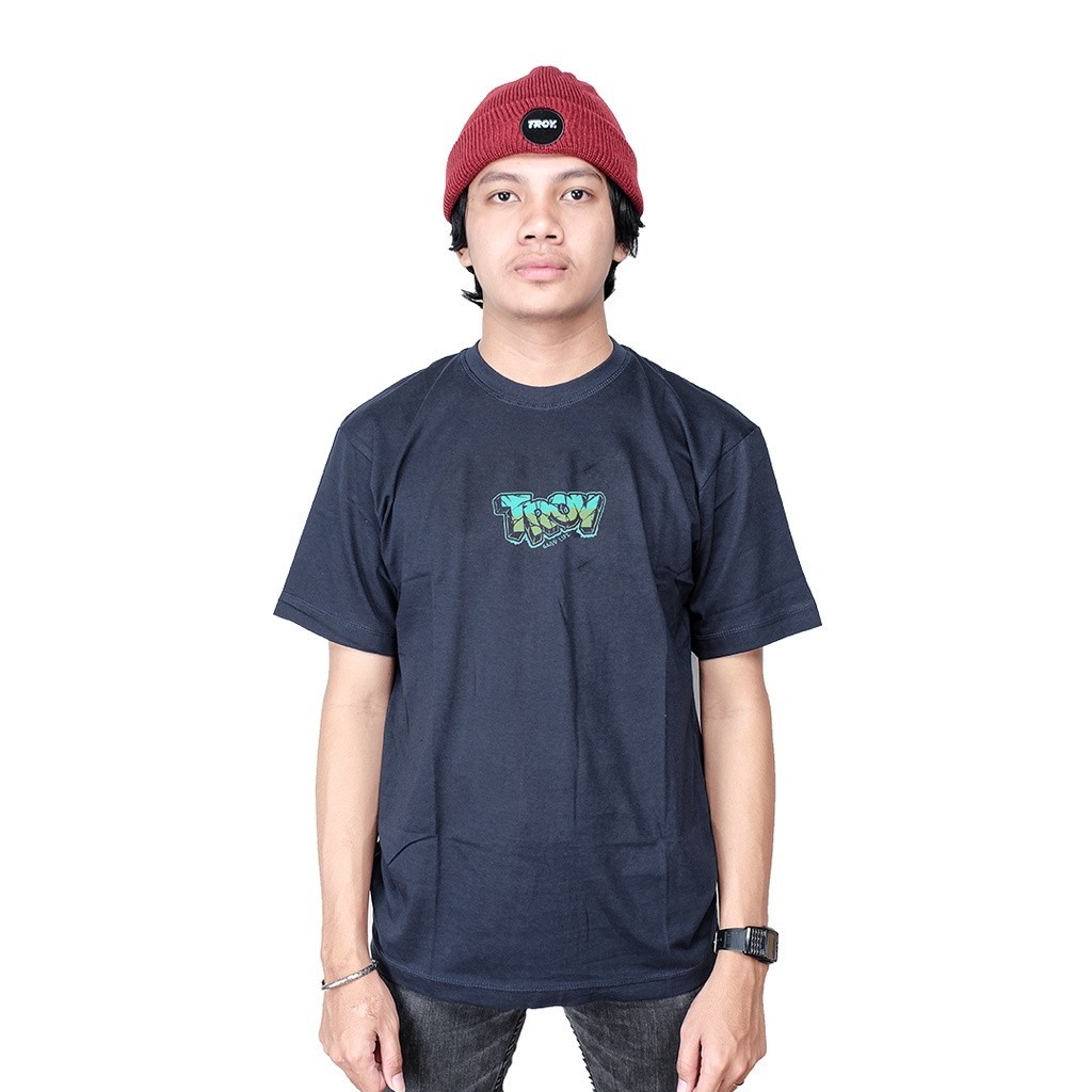 Troy Company T-shirt Blue Navy Groen - Kaos Lengan Pendek Kaos Biru Navy MTD 1878