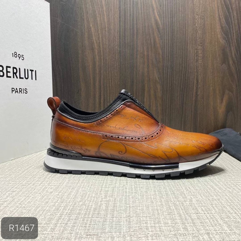 BERLUTI Sepatu pria tanpa tali kasual import mewah branded sepatu kulit asli cowok bisnis asli cokla