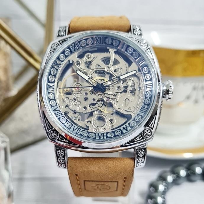 Jam Tangan Pria Original Forsining Tyrant Otomatis Skeleton Kulit