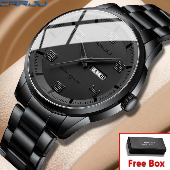 Crrju Jam Tangan Pria Anti Air Original Bercahaya Kalender Jam Cowok