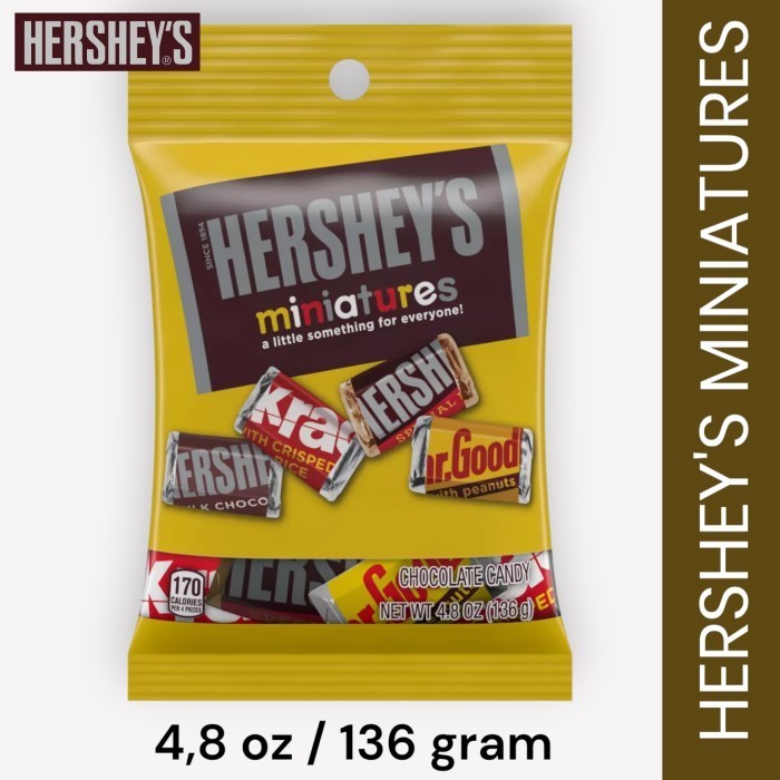 

Ready HERSHEY'S MINIATURES CHOCOLATE SHARE PACK 10.4 OZ COKLAT HERSHEY USA - 4,8 OZ (136gr)