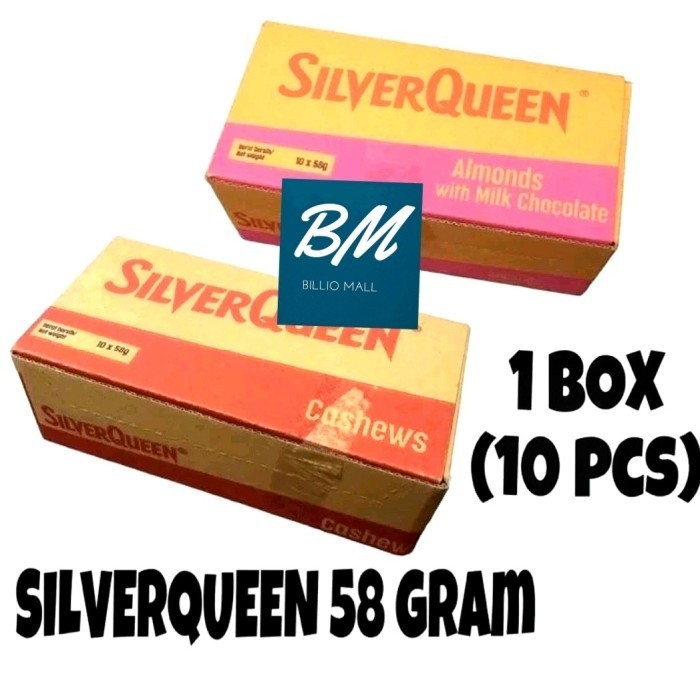 

Ready SILVERQUEEN 58 gr Cashew /Almond 1 Box ( isi 10 Pcs)