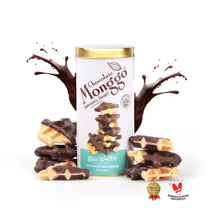 

Ready Chocolate Monggo Mini Waffle Dark Choco 58% Camilan Halal Sehat