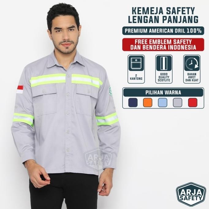 Free Logo Safety & Bendera Kemeja Safety Lengan Panjang, Baju Proyek,