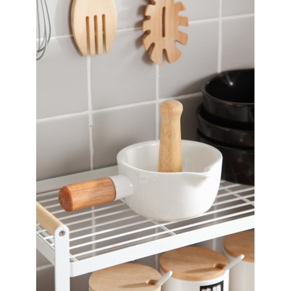 Dheao Ulekan/ Masher Grinder Pot Putih - Ulekan Keramik Putih Cantik Klasik