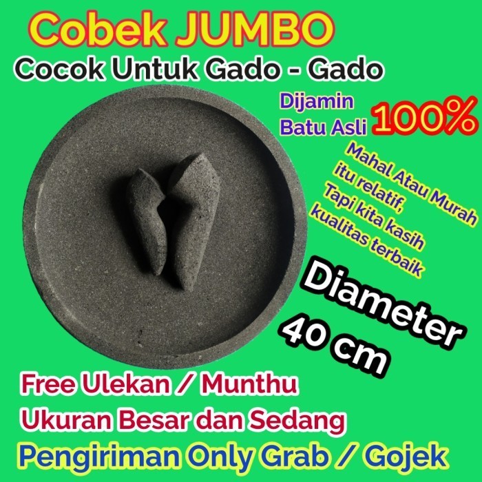 Dheao Cobek Batu Asli Size Jumbo - Cowet Gado Gado - Rujak - Plus Ulekan