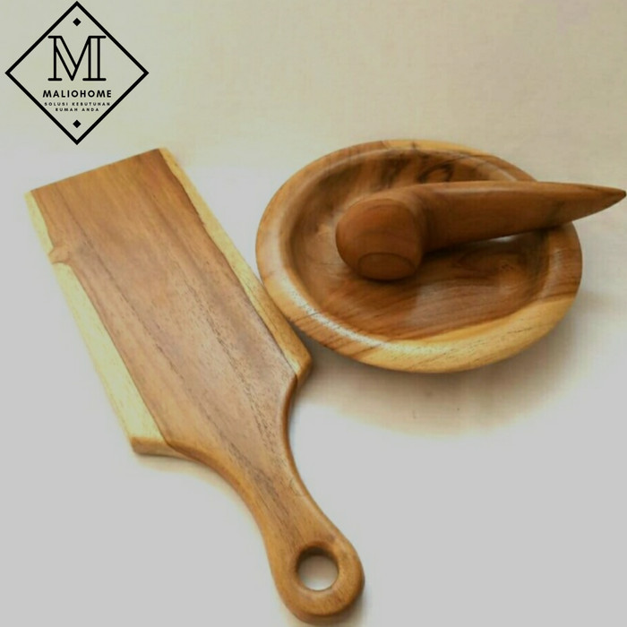 Dheao Cobek Ulekan Kayu Jati + Telenan Kayu Jati