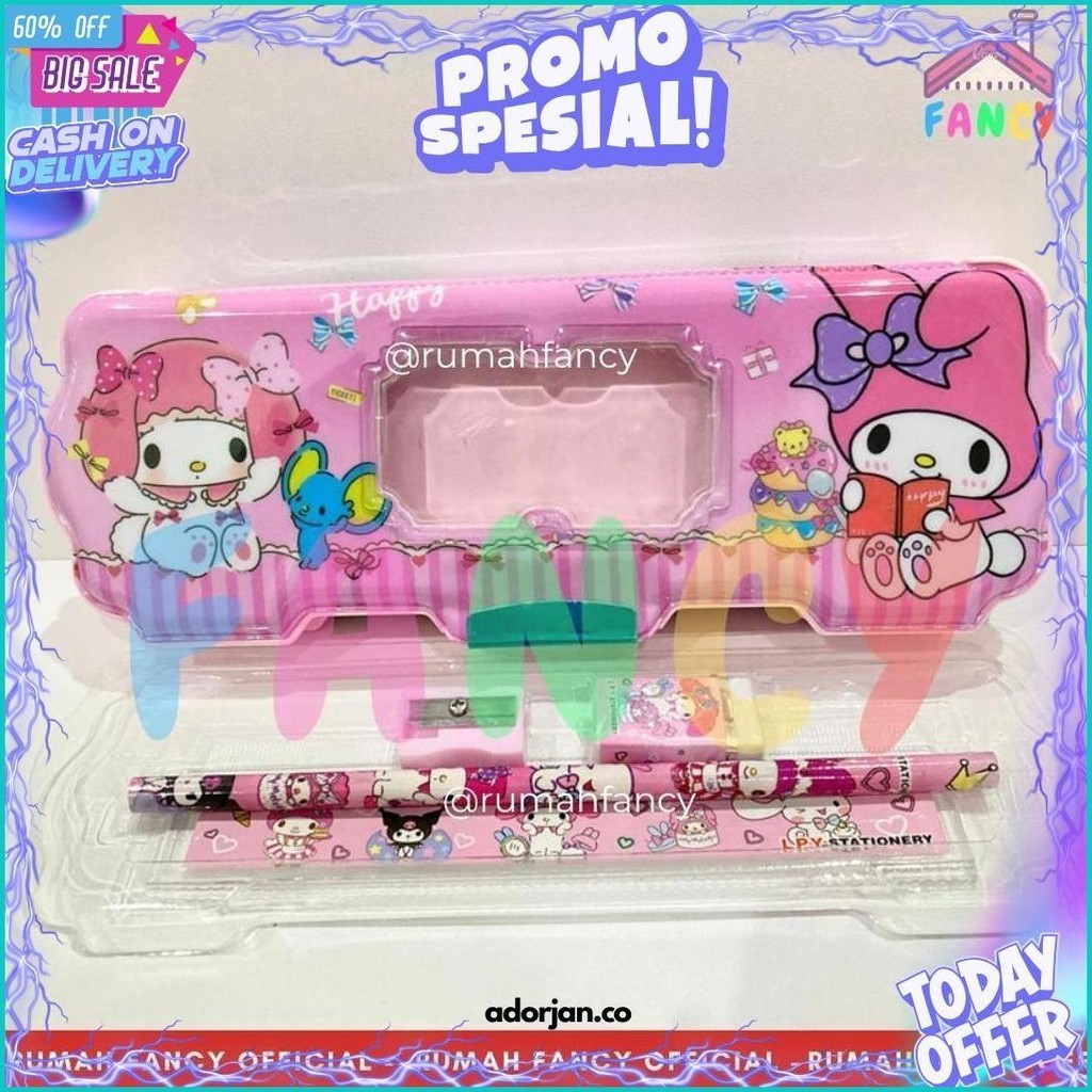 

(Krmi) [Free Bubblewrap] Tempat Kotak Pensil Magnet Glitter Lpy 66-57 Motif My Melody / Cinamoroll / Kuromi Ungu