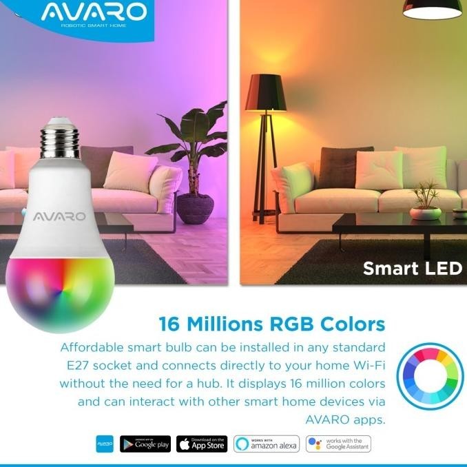AVARO Lampu Smart LED 12W WiFi Smart Bulb RGB+WW